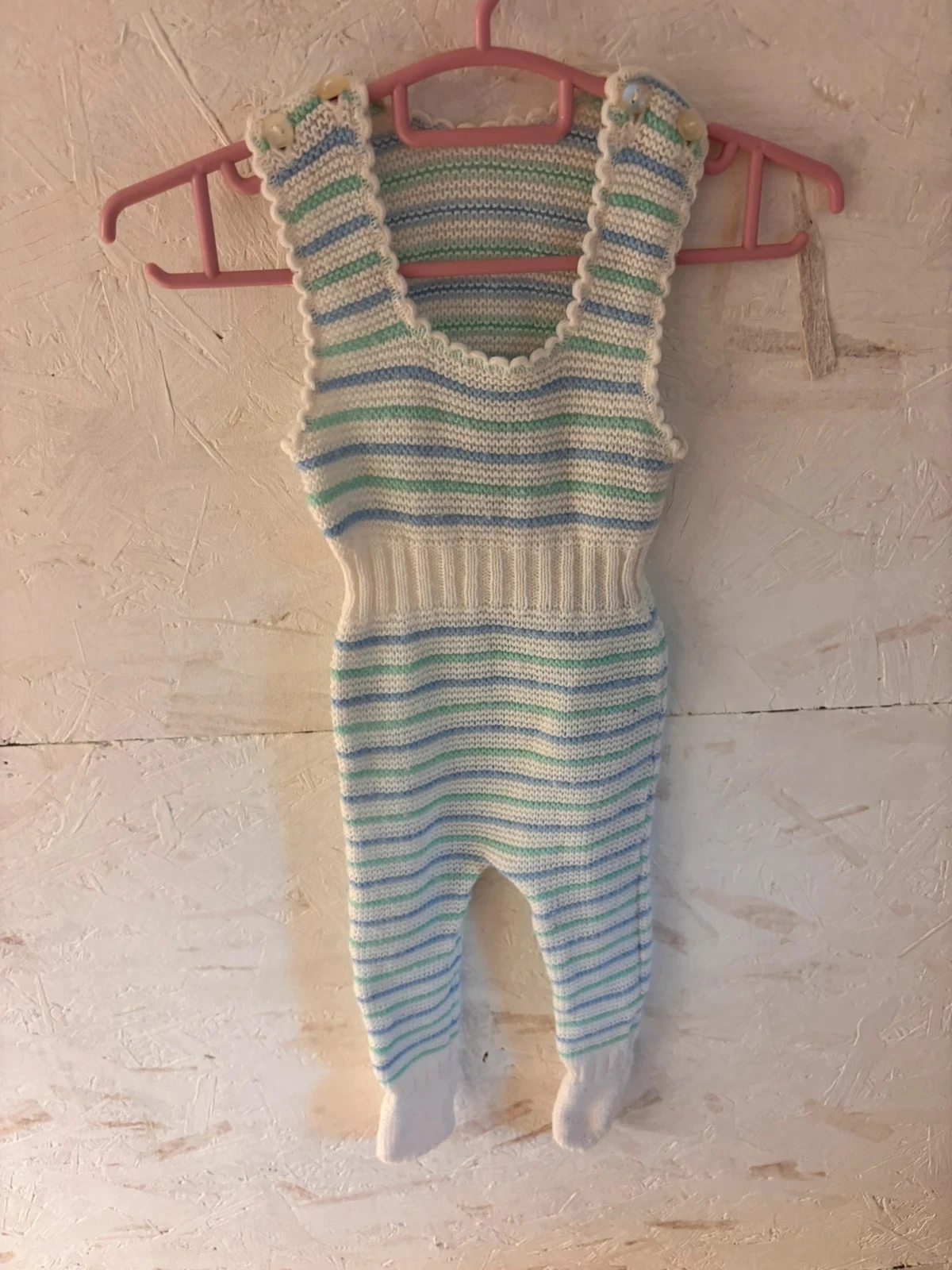 Macacão / Pijama de malha de tricot listrado - Feito à mão / Vintage - 1 mês / Recém-nascido – photo 3